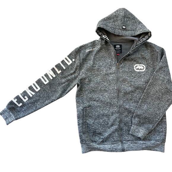 ECKO UNLTD. Logo Men Gray Zip Up Fleece Hoodie Sweatshirt Size Large - Picture 1 of 9